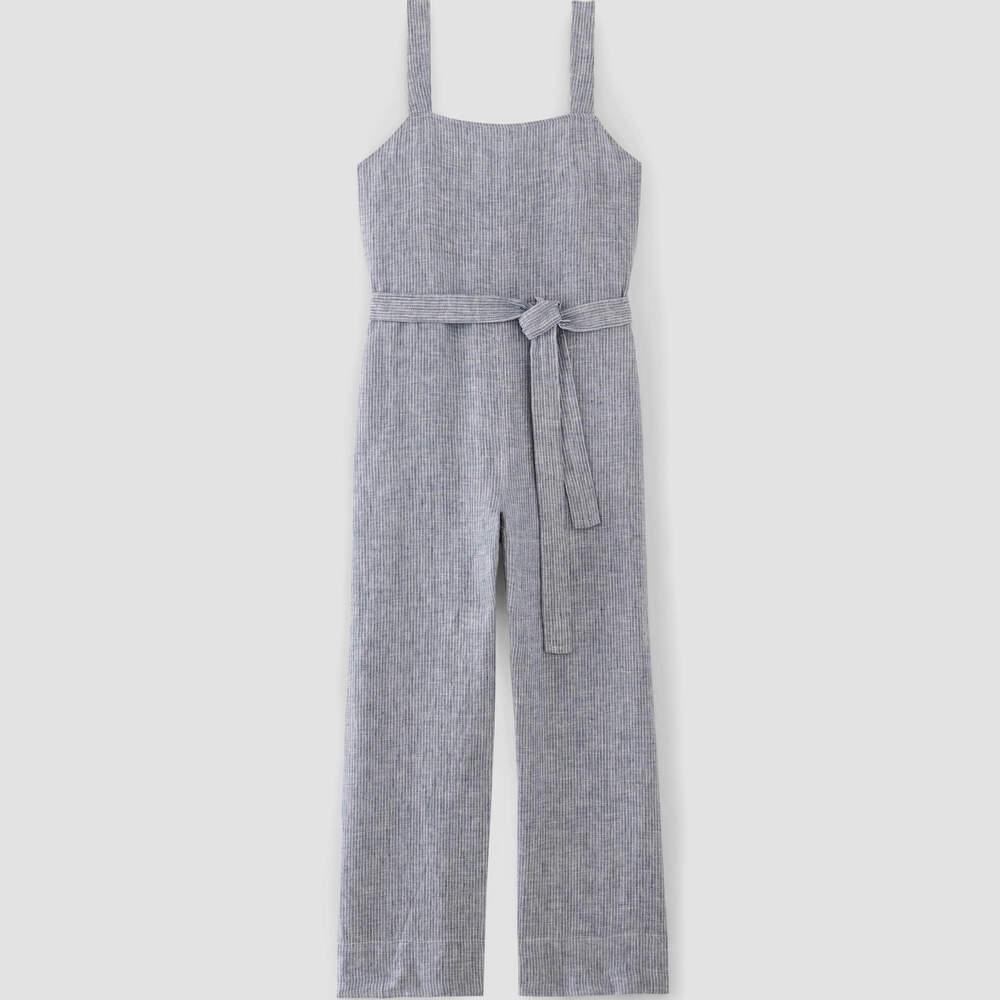 Everlane Women's Linen Side-Button Jumpsuit in White/Blue, Size 0